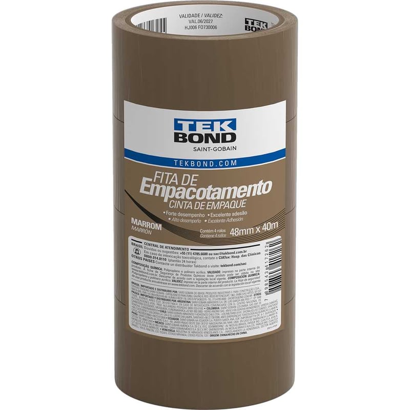 Fita adesiva, 48 mm x 40 m, marrom, embalagem com 4 rolos