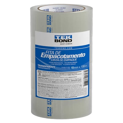 Fita adesiva, 48 mm x 100 m, transparente, embalagem com 4 rolos