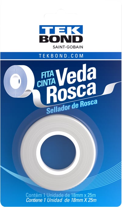 Fita veda-rosca 18 mm x 25 m, branca, em PTFE, 21102001825