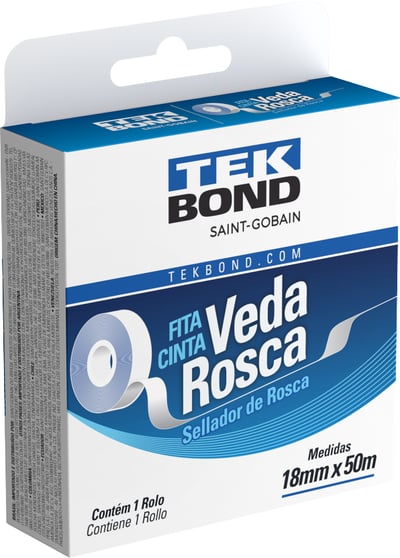 Fita veda-rosca 18 mm x 50 m, branca, em PTFE, 21102001850