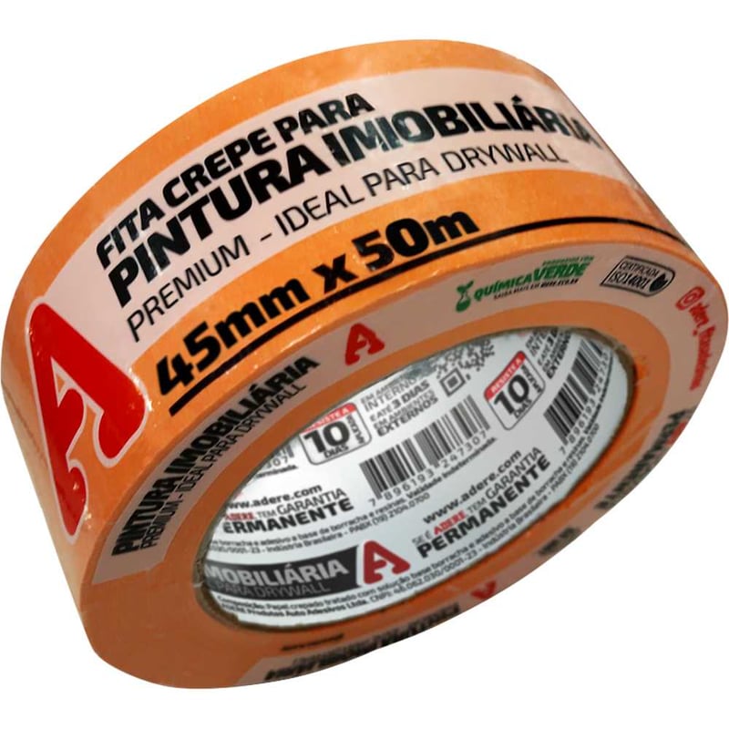 Fita crepe 45 mm x 50 m, laranja, Pintura Imobiliária