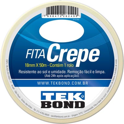 Fita crepe, 18 mm x 50 m, creme, uso geral, 211110185000
