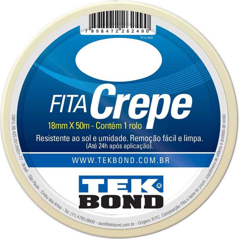 Fita crepe, 18 mm x 50 m, creme, uso geral, 211110185000
