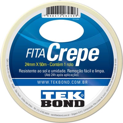 Fita crepe, 24 mm x 50 m, creme, uso geral, 211110245000