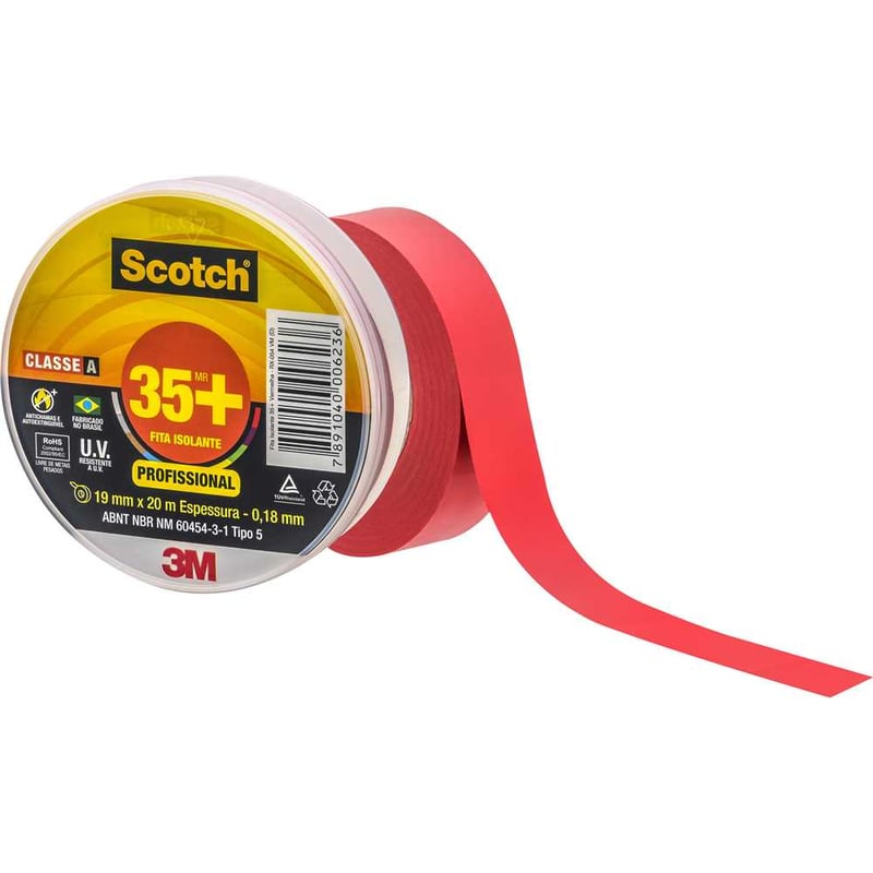 Fita isolante vermelho, 19 mm x 20 m, Scotch 35+, HB004482541