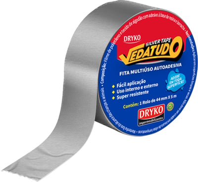 Fita adesiva reforçada, 44 mm x 5 m, prata, Silver Tape Vedatudo, SILVER5