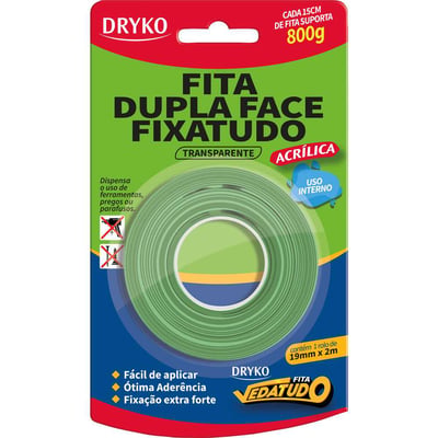 Fita dupla face acrílica, transparente, 19 mm x 2 m