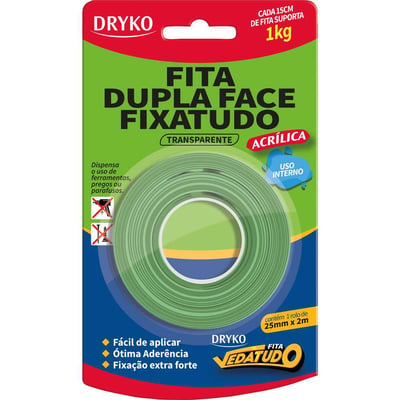 Fita dupla face acrílica, transparente, 25 mm x 2 m