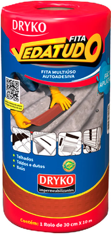 Fita adesiva impermeável com manta asfáltica, 30 cm x 10 m, Vedatudo Terracota