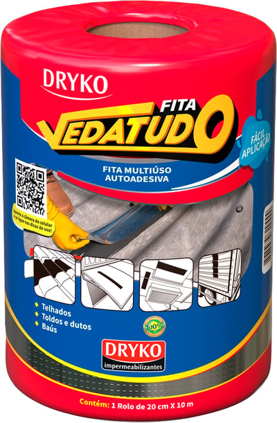 Fita adesiva impermeável com manta asfáltica, 20 cm x 10 m, Vedatudo Alumínio