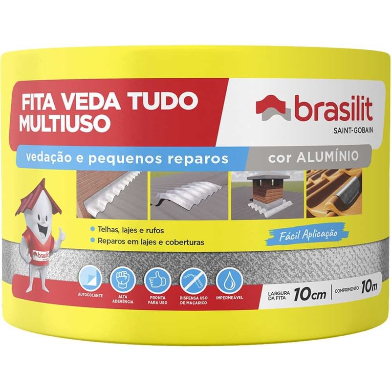 Fita autoadesiva com película em alumínio, 10 cm x 10 m, VEDA TUDO BRASILIT QUARTZOLIT
