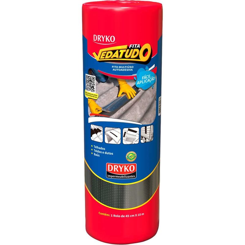 Fita adesiva impermeável com manta asfáltica, 45 cm x 10 m, Vedatudo Alumínio
