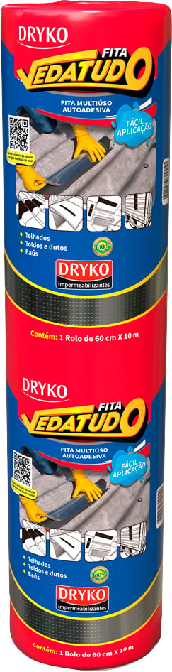 Fita adesiva impermeável com manta asfáltica, 60 cm x 10 m, Vedatudo Alumínio