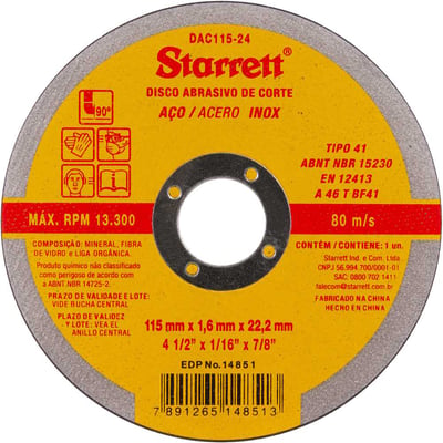 Disco de corte 115 mm x 1,6 mm x 22,23 mm