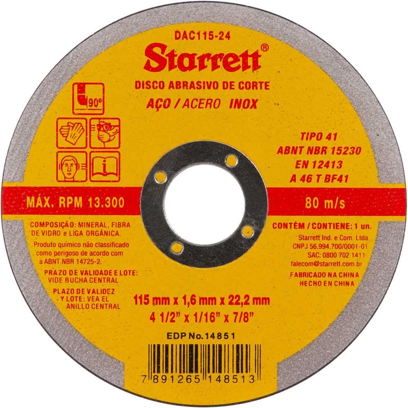 Disco de corte 115 mm x 1,6 mm x 22,23 mm