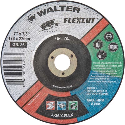 Disco de desbaste 180 mm x 22 mm, grão 36, para uso geral, FLEXCUT, 15-L 703