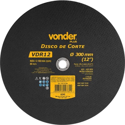 Disco de corte 300 mm x 3,2 mm x 19,10 mm VDR12, VONDER PLUS