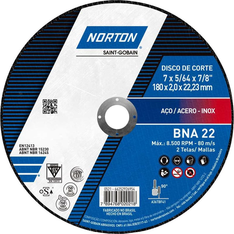 Disco de corte 177,8 mm x 2 mm x 22,23 mm, BNA22