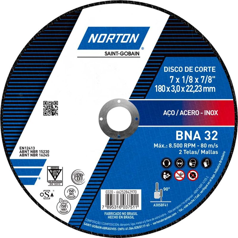 Disco de corte 180 mm x 3 mm x 22,23 mm, BNA32