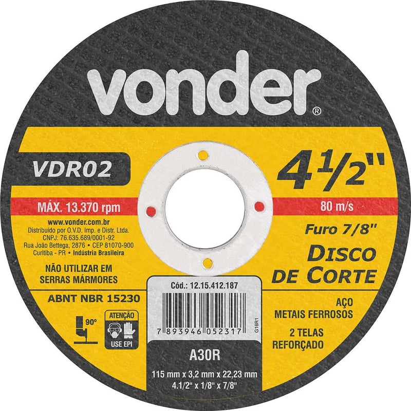 Disco de corte 115 mm x 3 mm x 22,23 mm VDR02