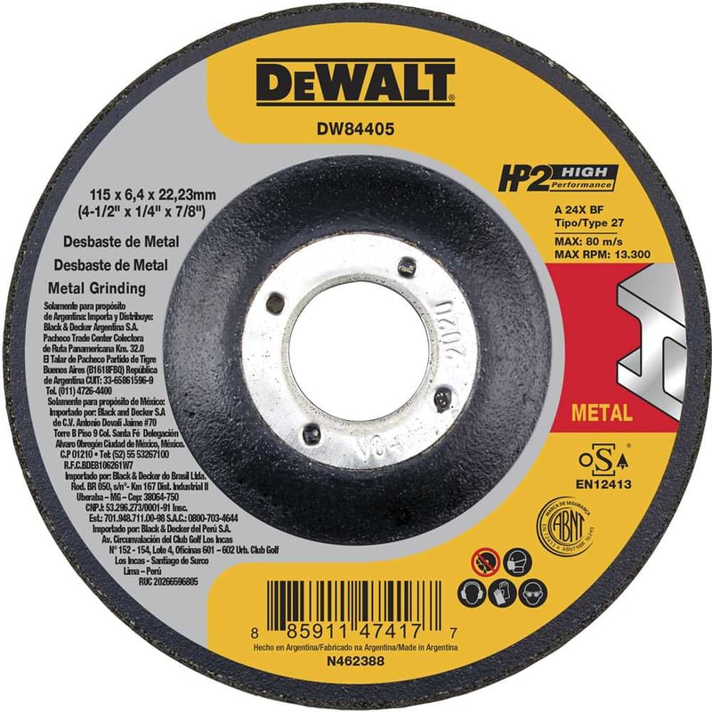 Disco de desbaste 115,0 mm x 6,4 mm x 22,23 mm, HP2 High Performance