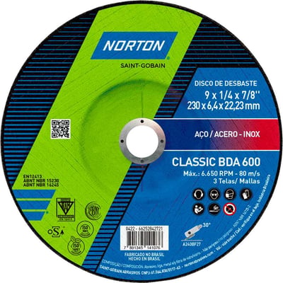 Disco de desbaste 230,0 mm x 6,4 mm x 22,23 mm, Classic, BDA 600