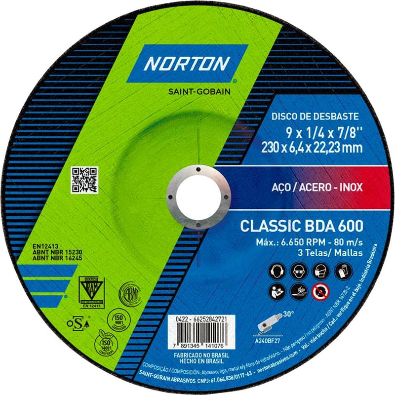 Disco de desbaste 230,0 mm x 6,4 mm x 22,23 mm, Classic, BDA 600