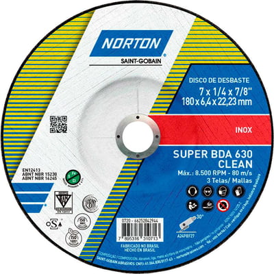 Disco de desbaste 180 mm x 6,4 mm x 22,23 mm, BDA 630 CLEAN, para inox