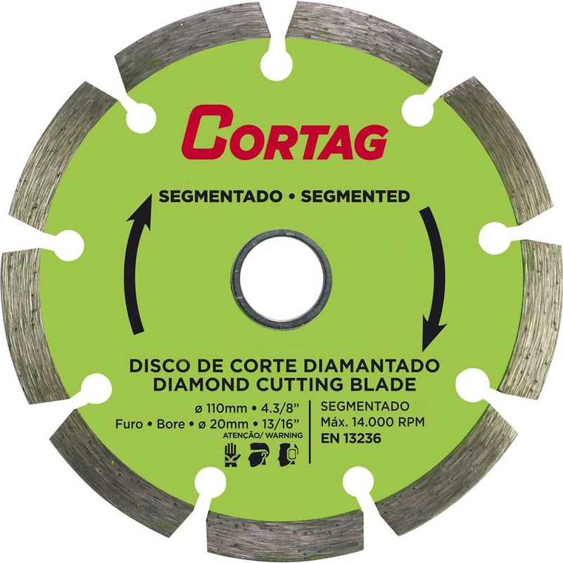 Disco de corte diamantado, 110 mm x 20 mm, segmentado
