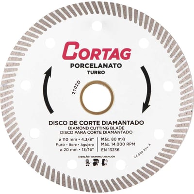 Disco de corte diamantado, 110 mm, para porcelanato, turbo fino
