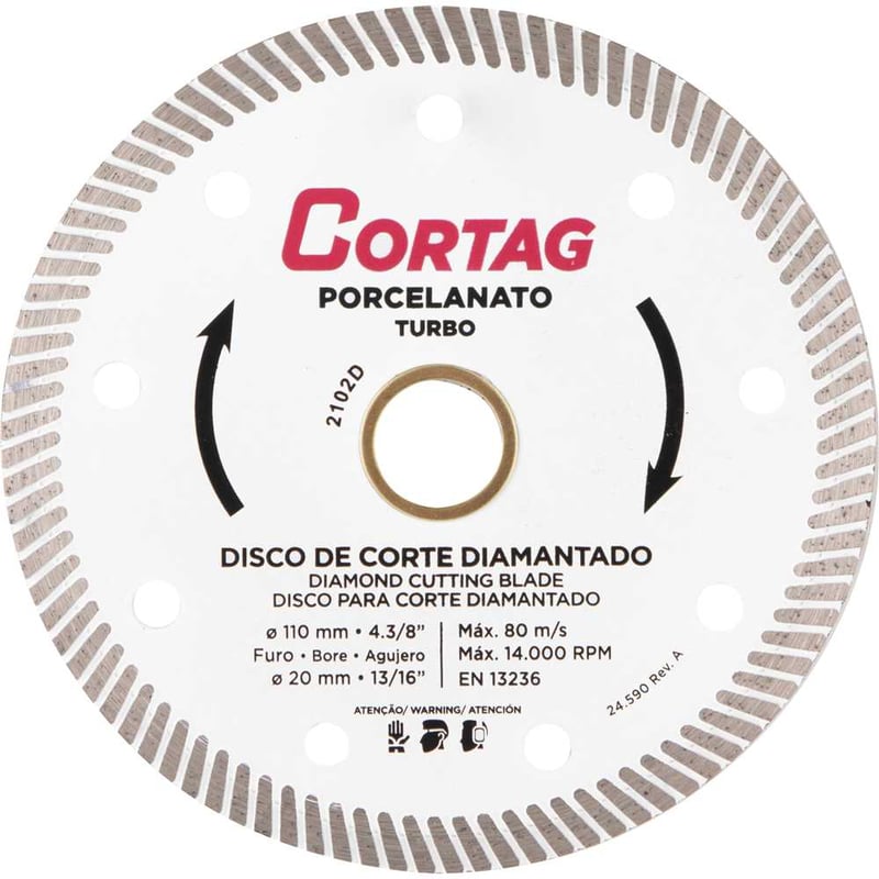 Disco de corte diamantado, 110 mm, para porcelanato, turbo fino
