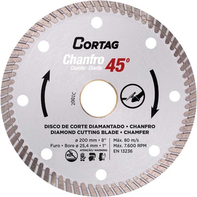 Disco de corte diamantado, 200 mm, para chanfro 45°