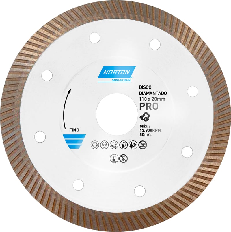 Disco de corte diamantado, 110 mm x 20 mm, para porcelanato