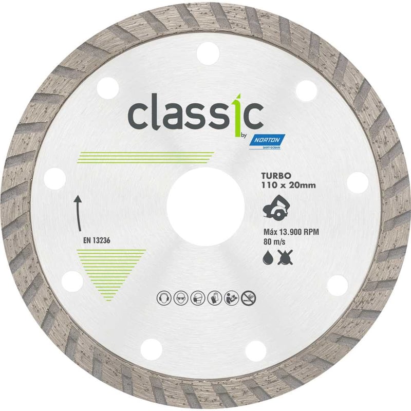 Disco de corte diamantado, 110 mm x 20 mm, turbo, modelo Classic