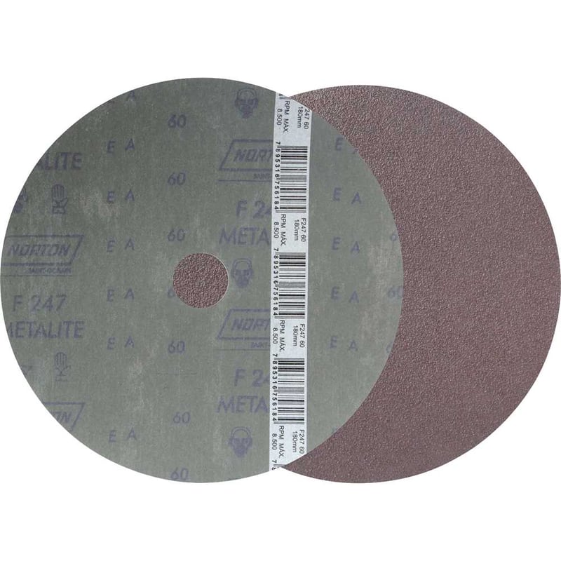 Disco de lixa costado em fibra, 7" - 180 mm, grão 60, F-247, Metalite