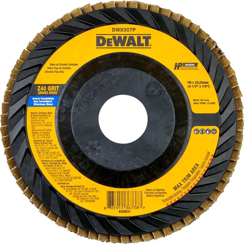 Flap-disc, disco de desbaste/acabamento, 4.1/2" - 115 mm, grão 40, zircônia, base plástica reta