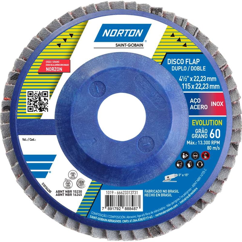 Flap-disc, disco de desbaste/acabamento, 4.1/2" - 115 mm, grão 60, R-822