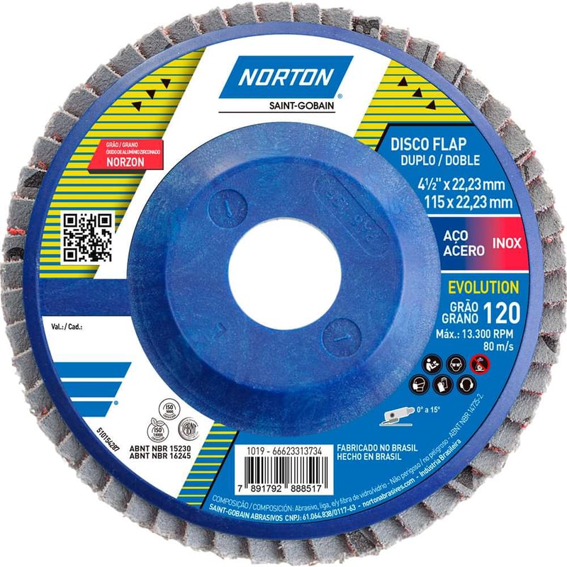 Flap-disc, disco de desbaste/acabamento, 4.1/2" - 115 mm, grão 120, R-822