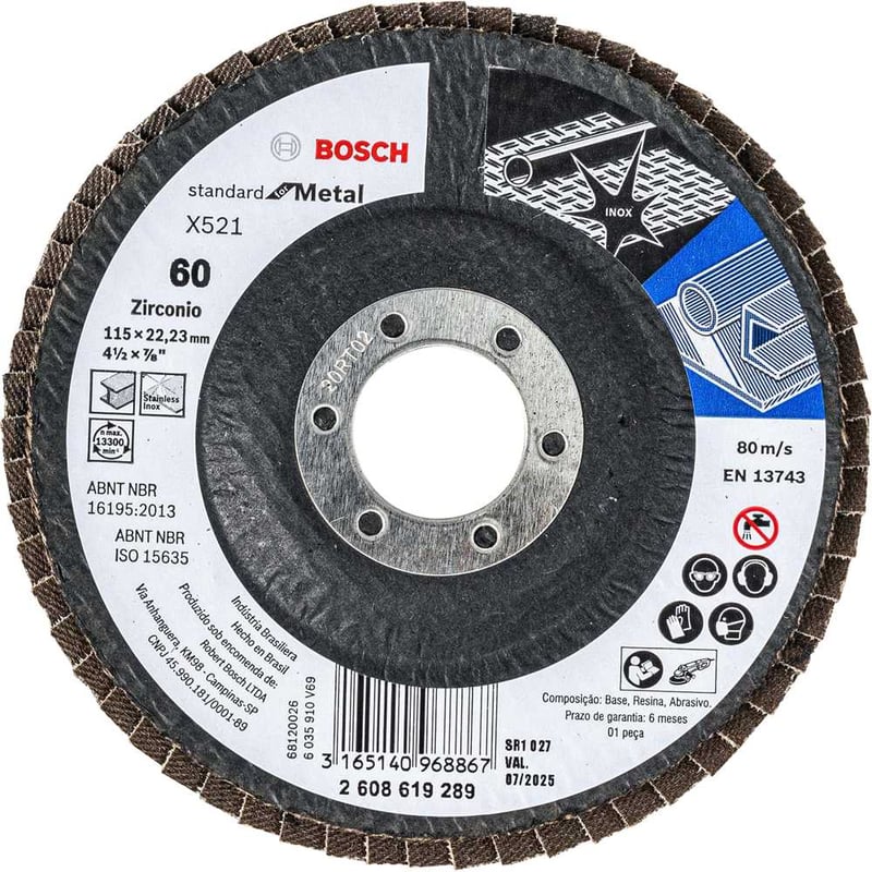 Flap-disc, disco de desbaste/acabamento, 4.1/2" (115 mm), curvo, grão 60, 2 608 619 289