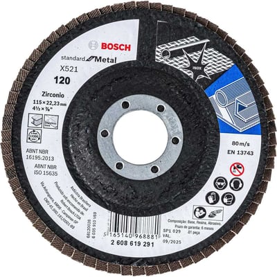 Flap-disc, disco de desbaste/acabamento, 4.1/2" (115 mm), curvo, grão 120, 2 608 619 291