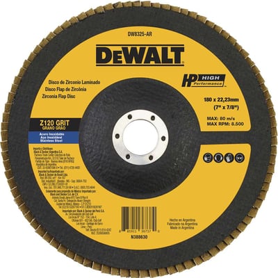 Flap-disc, disco de desbaste/acabamento, 7" - 180 mm, grão 120, zircônia, base de fibra cônica, DW8325-BR