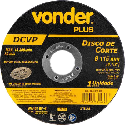 Disco de corte 115 mm x 1,6 mm x 22,23 mm