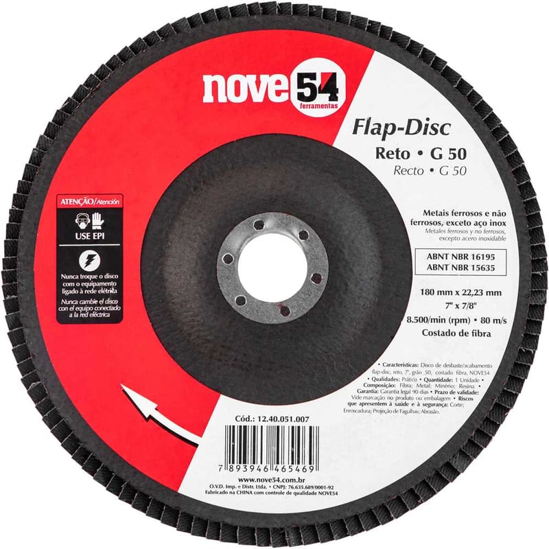 Flap-disc, disco de desbaste/acabamento, 7" - 180 mm, reto, grão 50