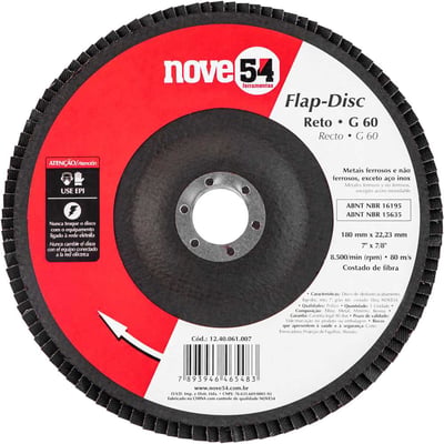 Flap-disc, disco de desbaste/acabamento, 7" - 180 mm, reto, grão 60