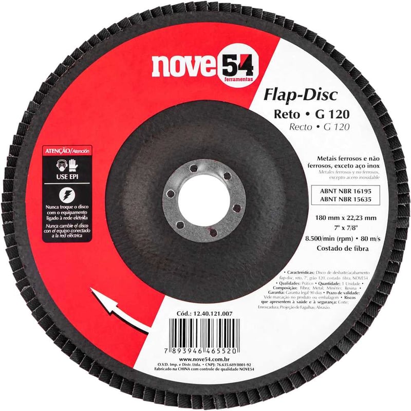 Flap-disc, disco de desbaste/acabamento, 7" - 180 mm, reto, grão 120