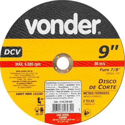 Disco de corte 230 mm x 3,2 mm x 22,23 mm