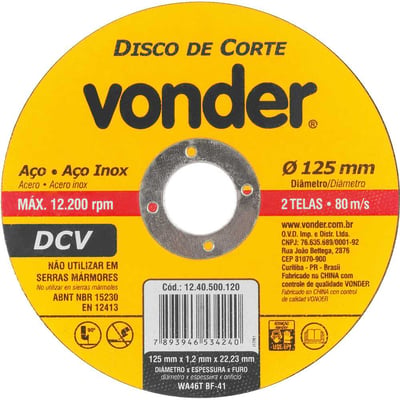 Disco de corte 125 mm x 1,2 mm x 22,23 mm