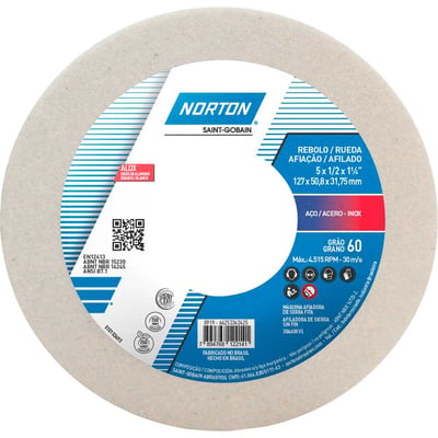 Rebolo copo reto 127 mm x 50,8 mm x 31,8 mm, 38A, grão 60