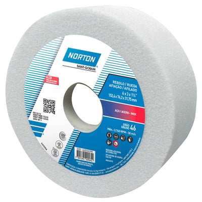 Rebolo copo reto 152,4 mm x 76 mm x 31,8 mm, 38A, grão 46