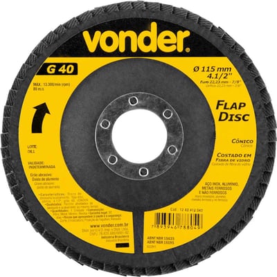 Flap-disc, disco de desbaste/acabamento, 4.1/2" - 115 mm, cônico, grão 40